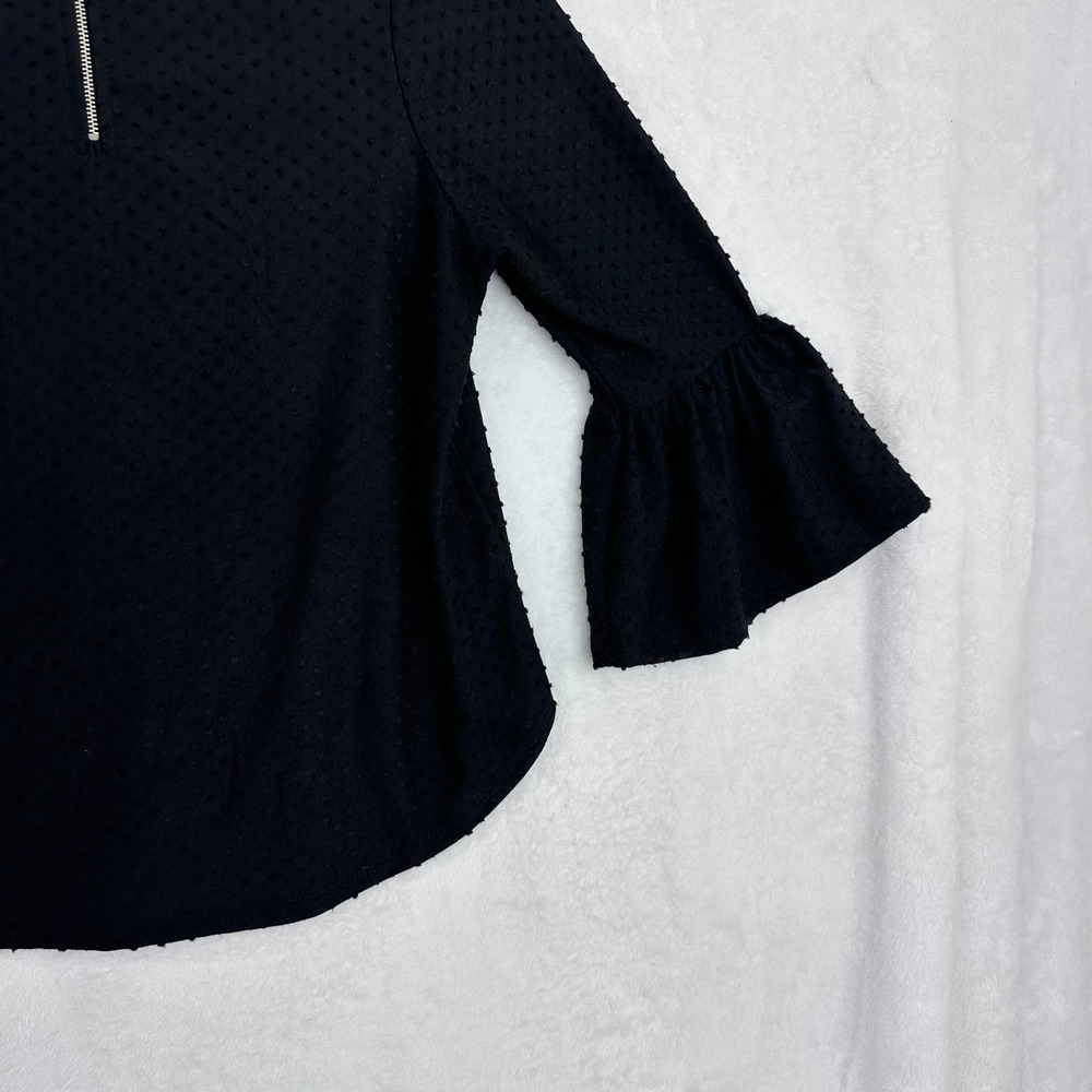 W5 Black Textured Dot Bell Sleeve Zipper Back Top Blouse Size S - Picture 11 of 13